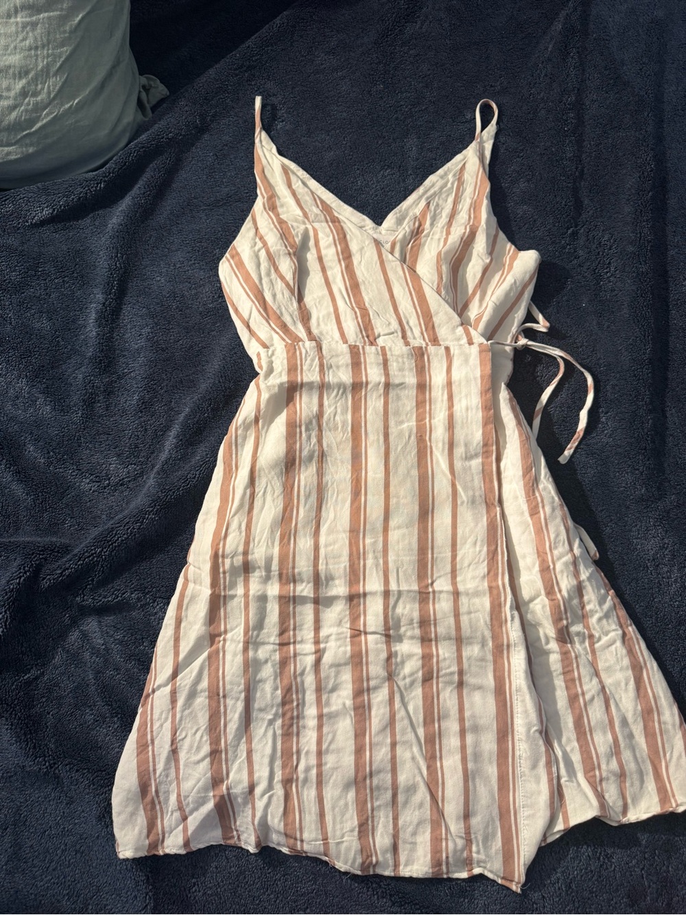 Striped White and Rust Wrap Sundress size M